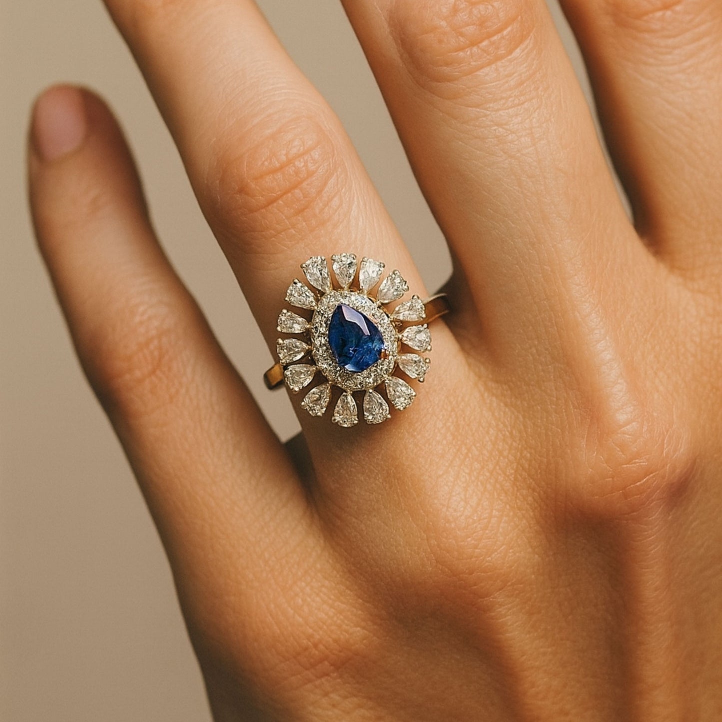 Platinum 0.43ct Pear Shape Hauyne 1.01cttw White Diamonds Ring