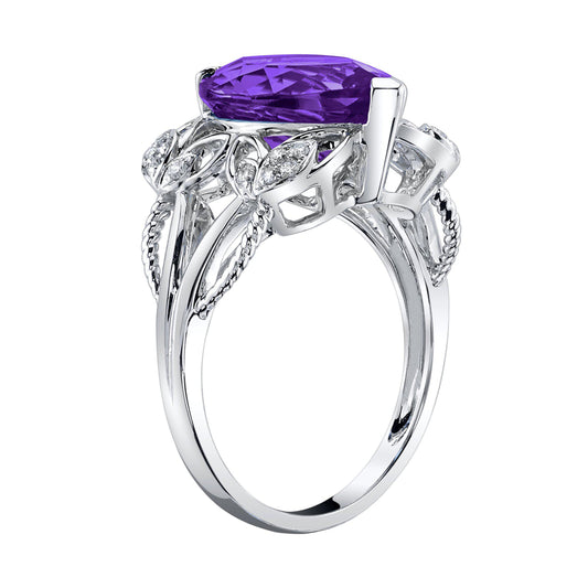 14K 4.08 Cts Amethyst 0.12 Cttw VS Diamond Ring - TVON.com
