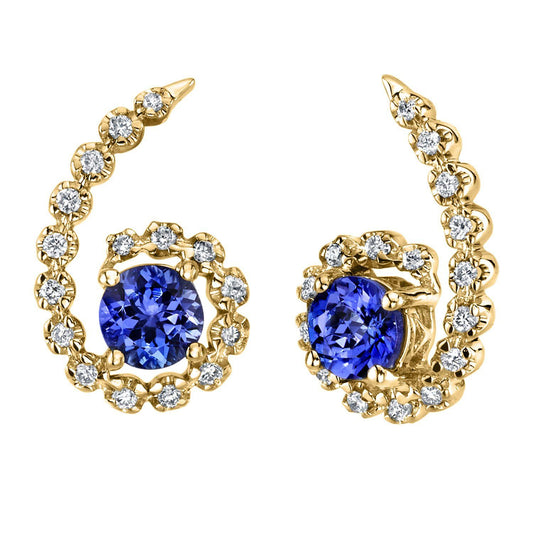 14K 1.36cttw Round Blue Wing Tanzanite 0.24cttw VS White Diamond Stud Earrings