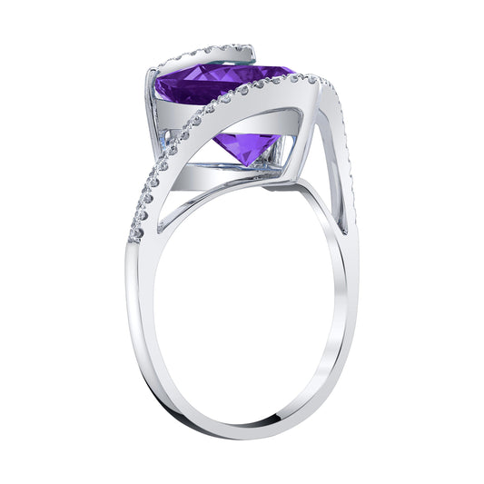14K 3.72 Cts Amethyst 0.27 Cttw VS Diamond Ring - TVON.com