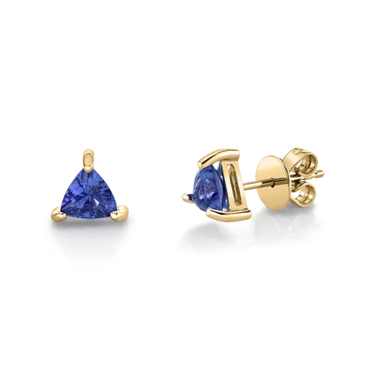 14K 0.75cttw Trilliant Blue Wing Tanzanite Solitaire Stud Earrings