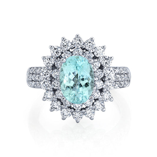 Oval Natural Paraiba Cocktail Ring with Diamonds in 14K Gold