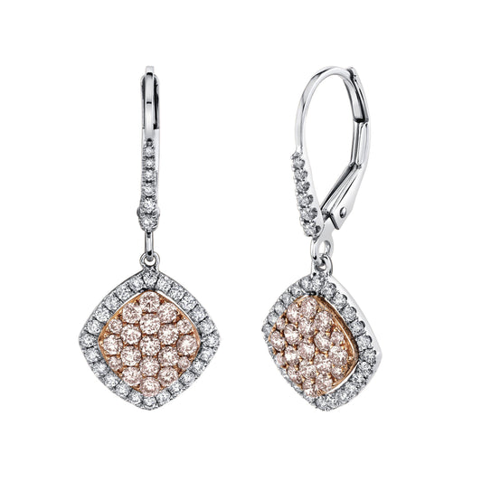 14K 0.98cttw Pink and White Diamond Pavé Cluster Earrings