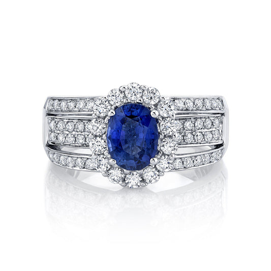 14K 1.62 Cts Blue Sapphire 0.94 Cttw VS Diamond Ring - TVON.com