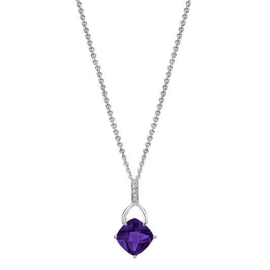 14K 1.69ct Cushion Amethyst and Diamond Necklace | TVON