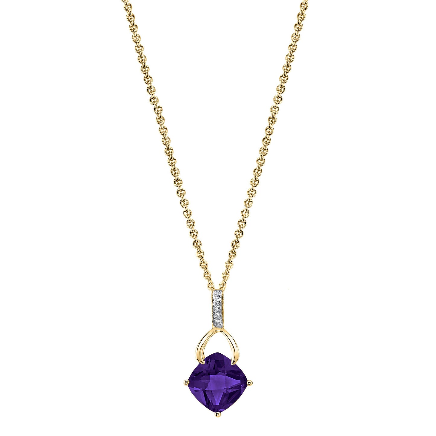 14K Cushion Amethyst and Diamond Wishbone Pendant