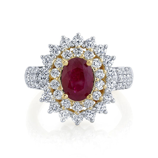 14K 2.05 Cts Burma Ruby 1.61 Cttw VS Diamond Ring - TVON.com