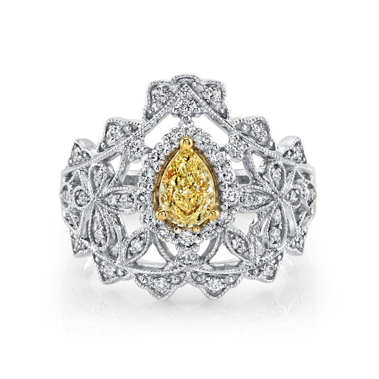 14K 0.54 Cts Yellow Diamond 0.44 Cttw VS Diamond Ring - TVON.com