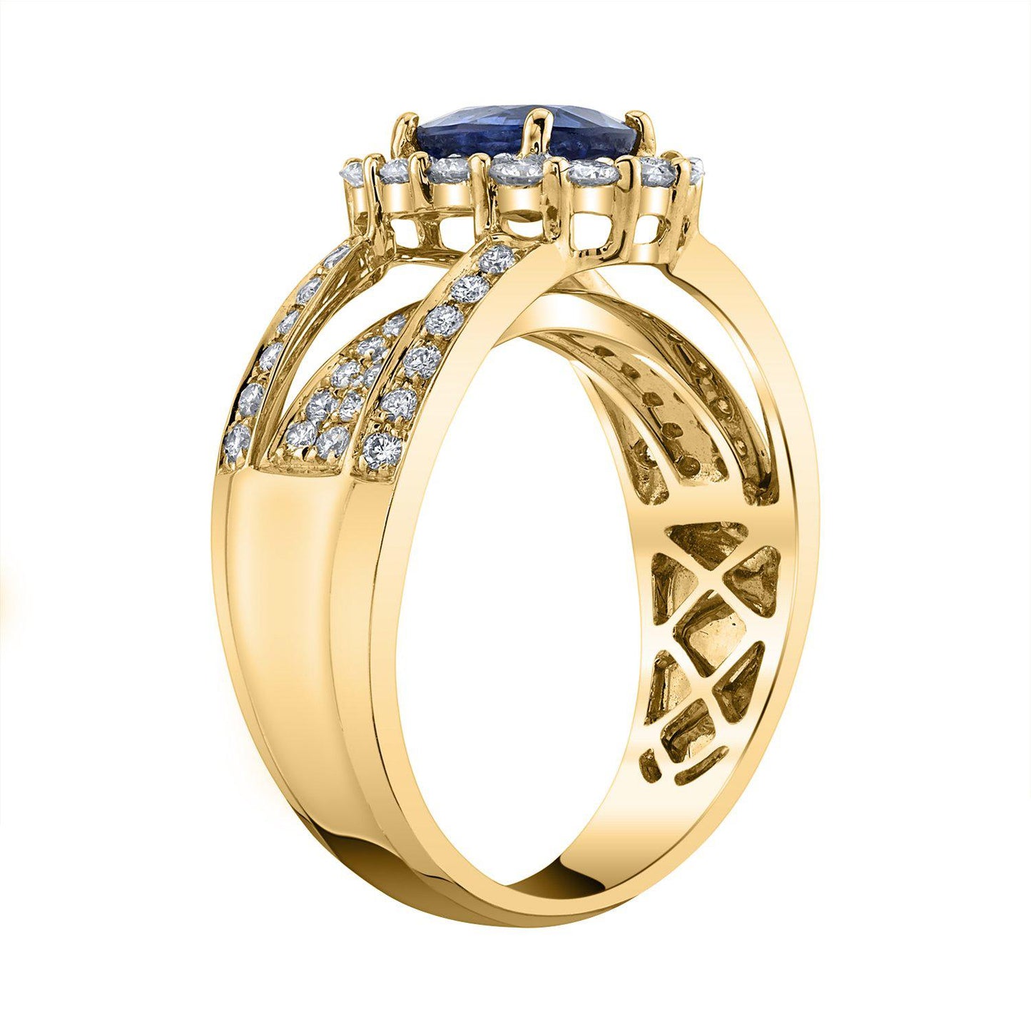 14K 1.62 Cts Blue Sapphire 0.94 Cttw VS Diamond Ring - TVON.com