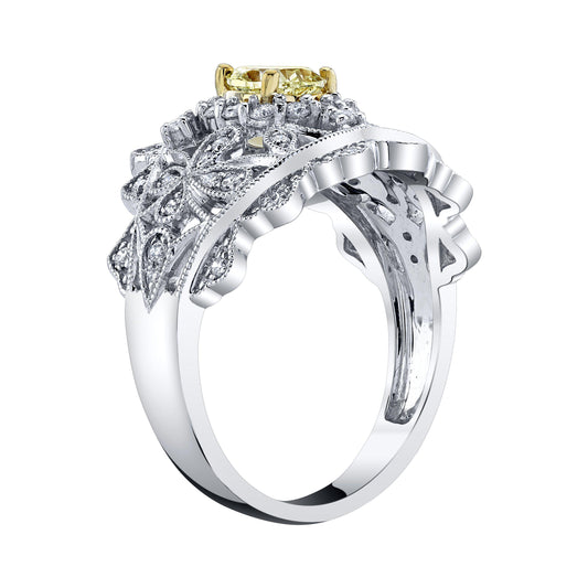 14K 0.54 Cts Yellow Diamond 0.44 Cttw VS Diamond Ring - TVON.com