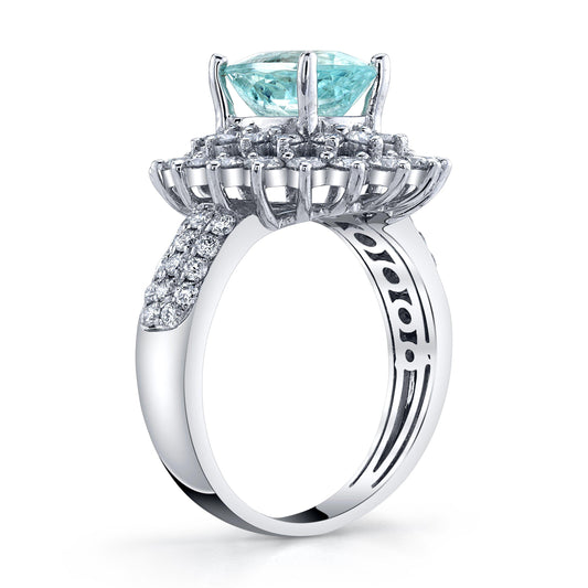 Oval Natural Paraiba Cocktail Ring with Diamonds in 14K Gold - Side Profile