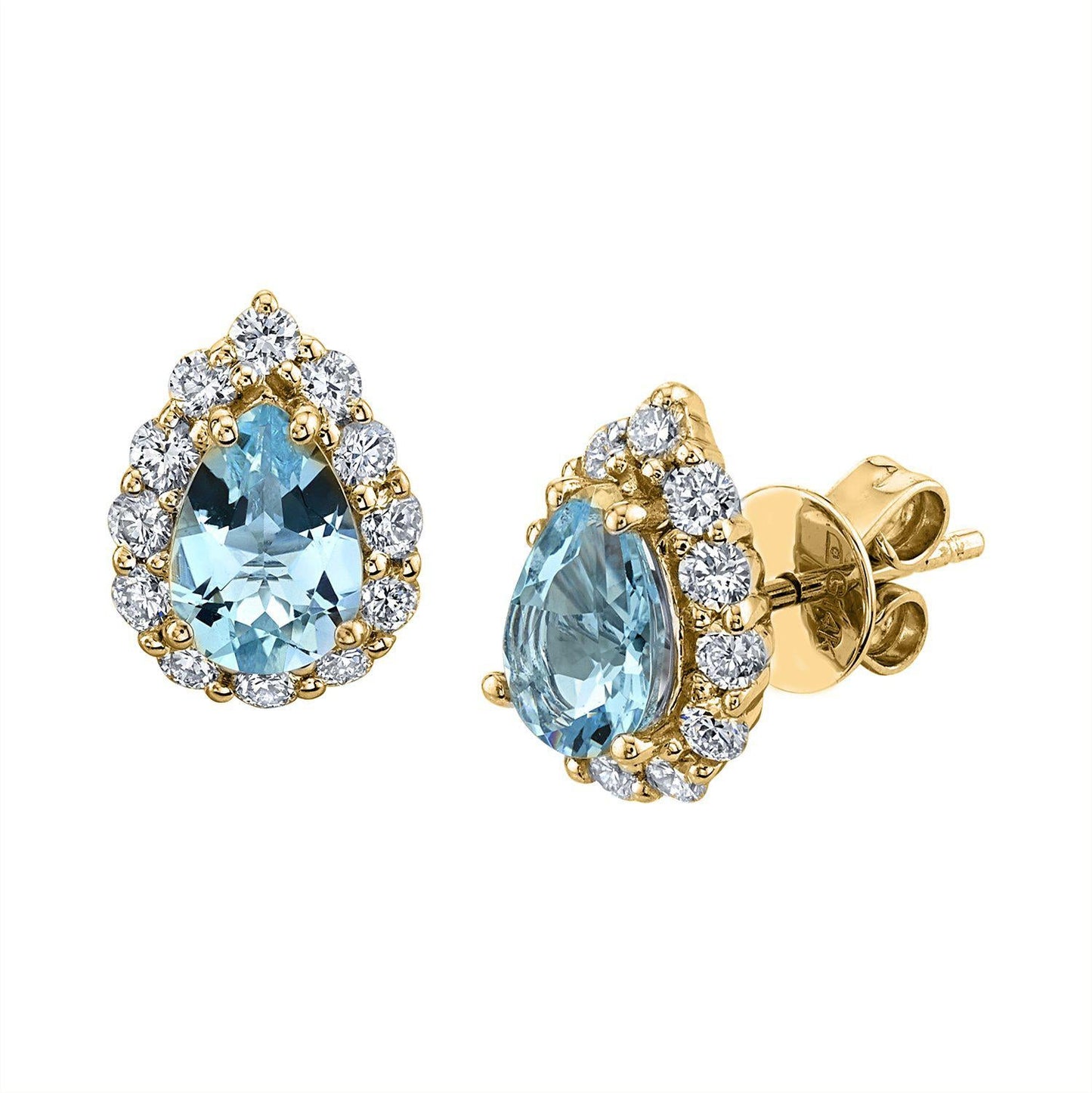 TVON 14K 1.14cttw Pear Shape Santa Maria Aquamarine Stud Earrings