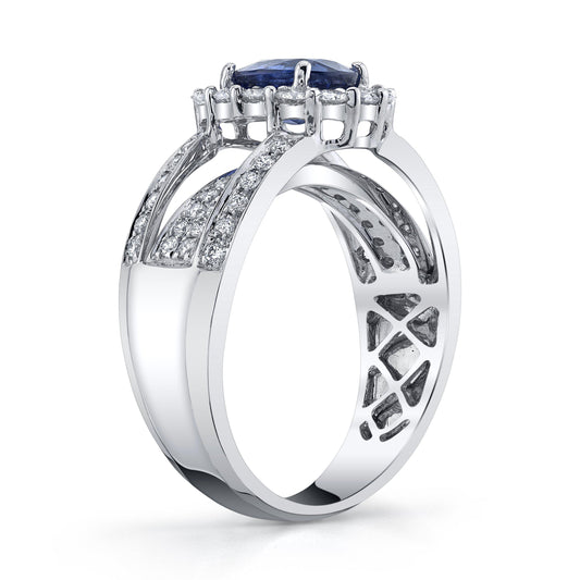 14K 1.62 Cts Blue Sapphire 0.94 Cttw VS Diamond Ring - TVON.com