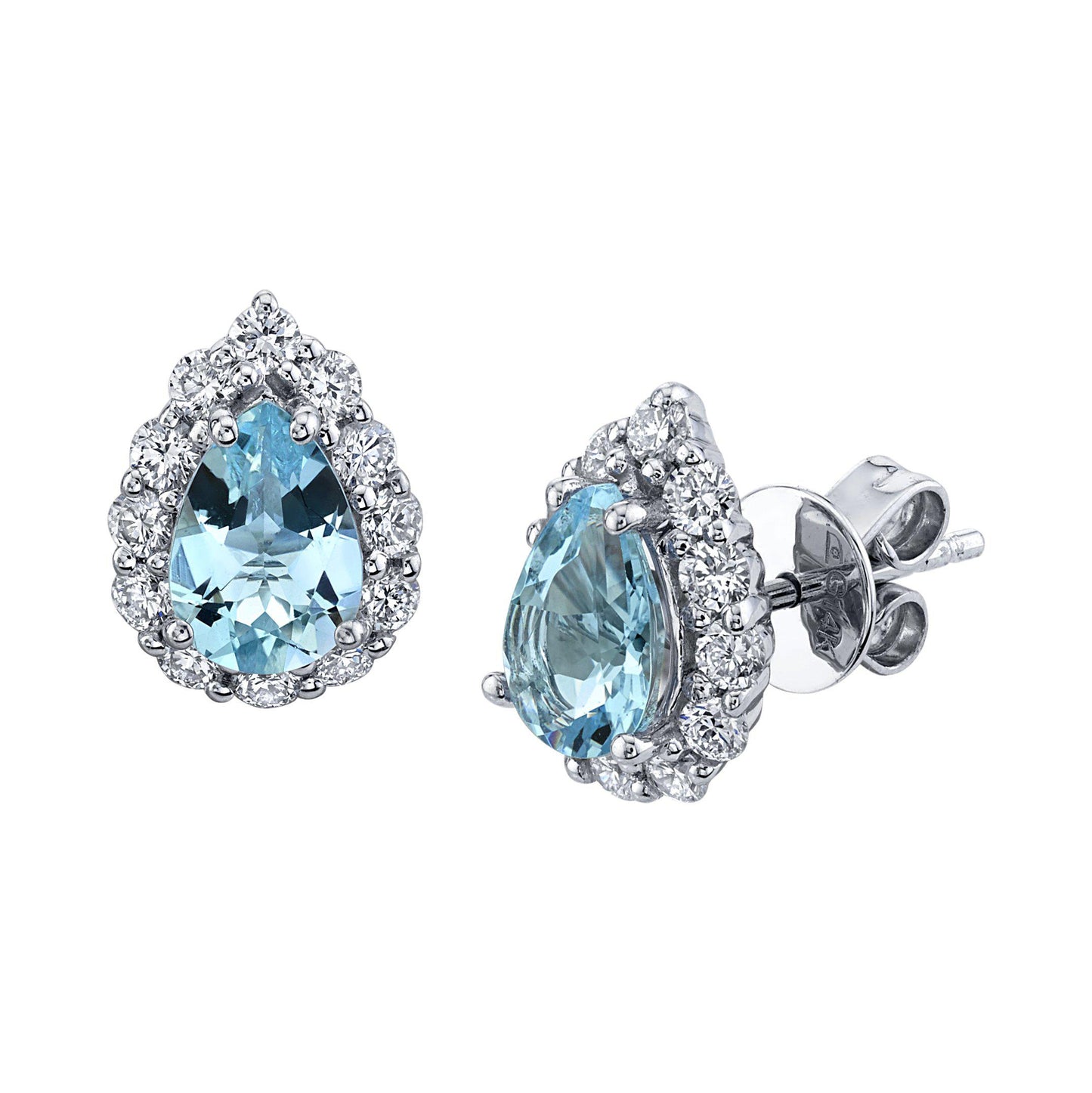 TVON 14K 1.14cttw Pear Shape Santa Maria Aquamarine Stud Earrings