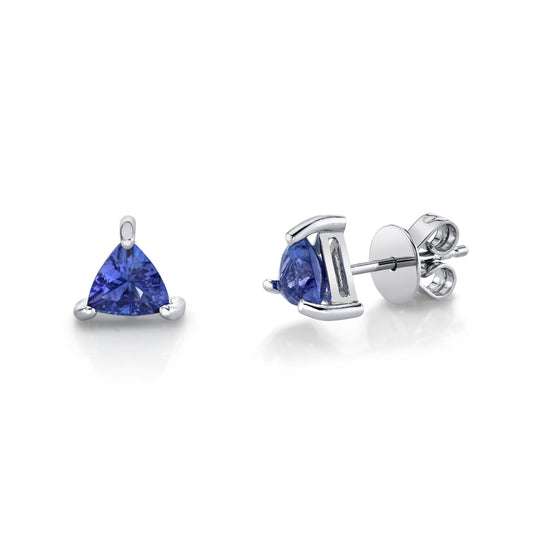 14K 0.75cttw Trilliant Blue Wing Tanzanite Solitaire Stud Earrings