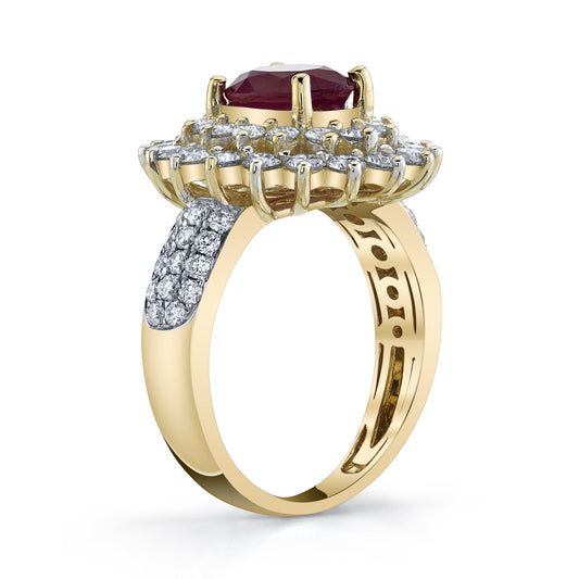 14K 2.05 Cts Burma Ruby 1.61 Cttw VS Diamond Ring - TVON.com