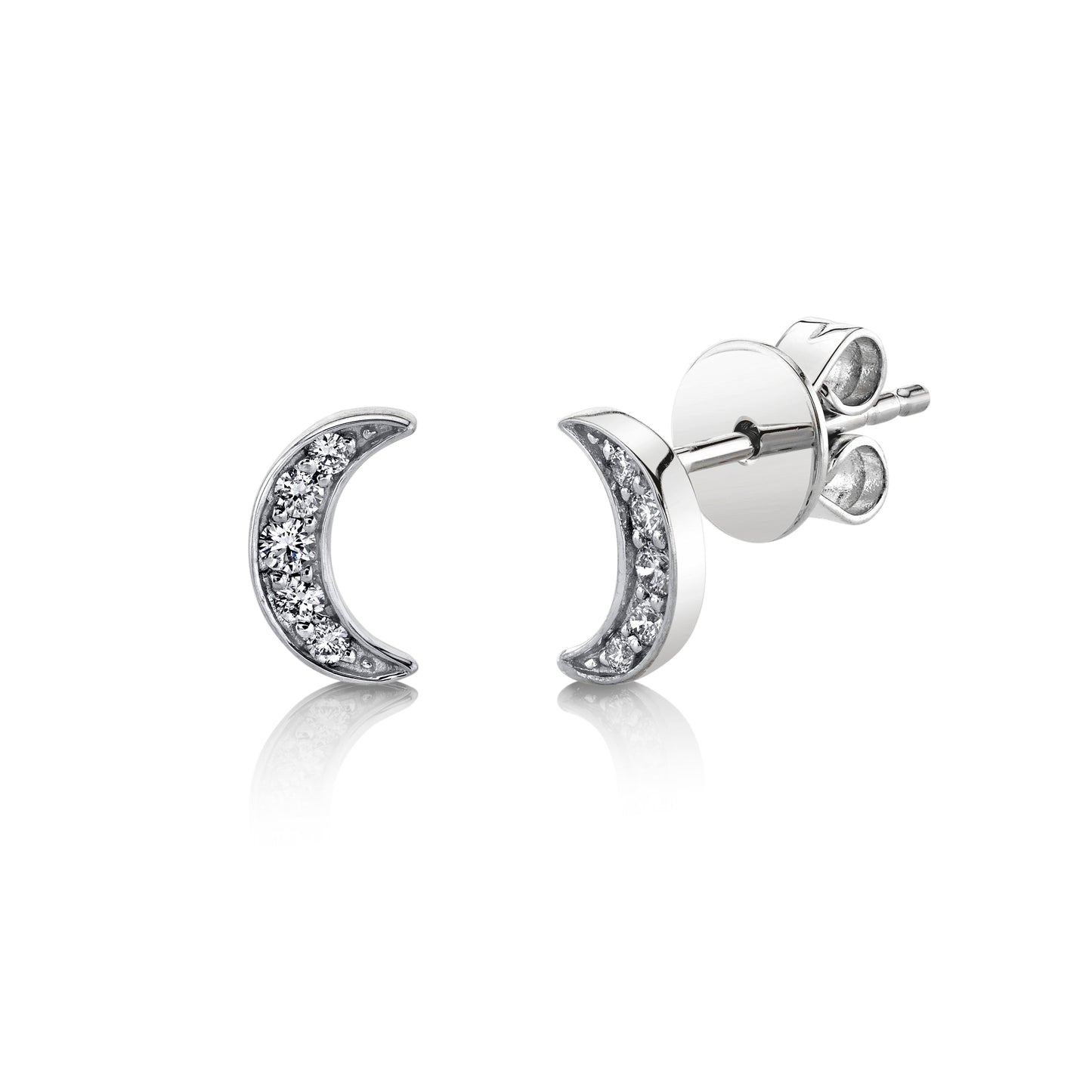 TVON 14K 0.09cttw VS Diamond Crescent Moon Stud Earrings