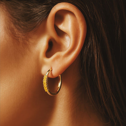 14K 0.27cttw Round Yellow Diamond Hoop Earrings