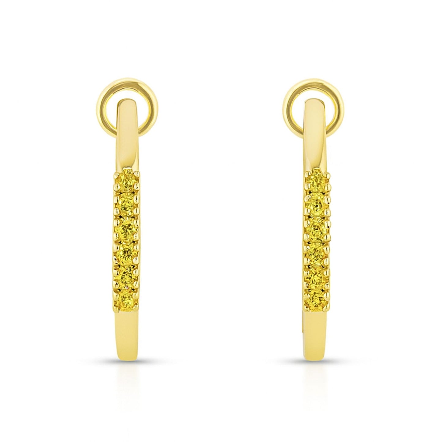 14K 0.27cttw Round Yellow Diamond Hoop Earrings
