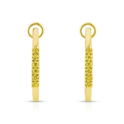 14K 0.27cttw Round Yellow Diamond Hoop Earrings