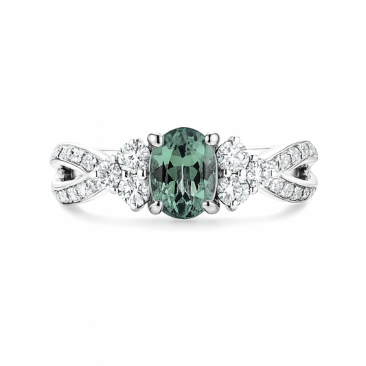 Platinum 0.32ct Oval Brazilian Alexandrite 0.20cttw White Diamonds Designer Ring