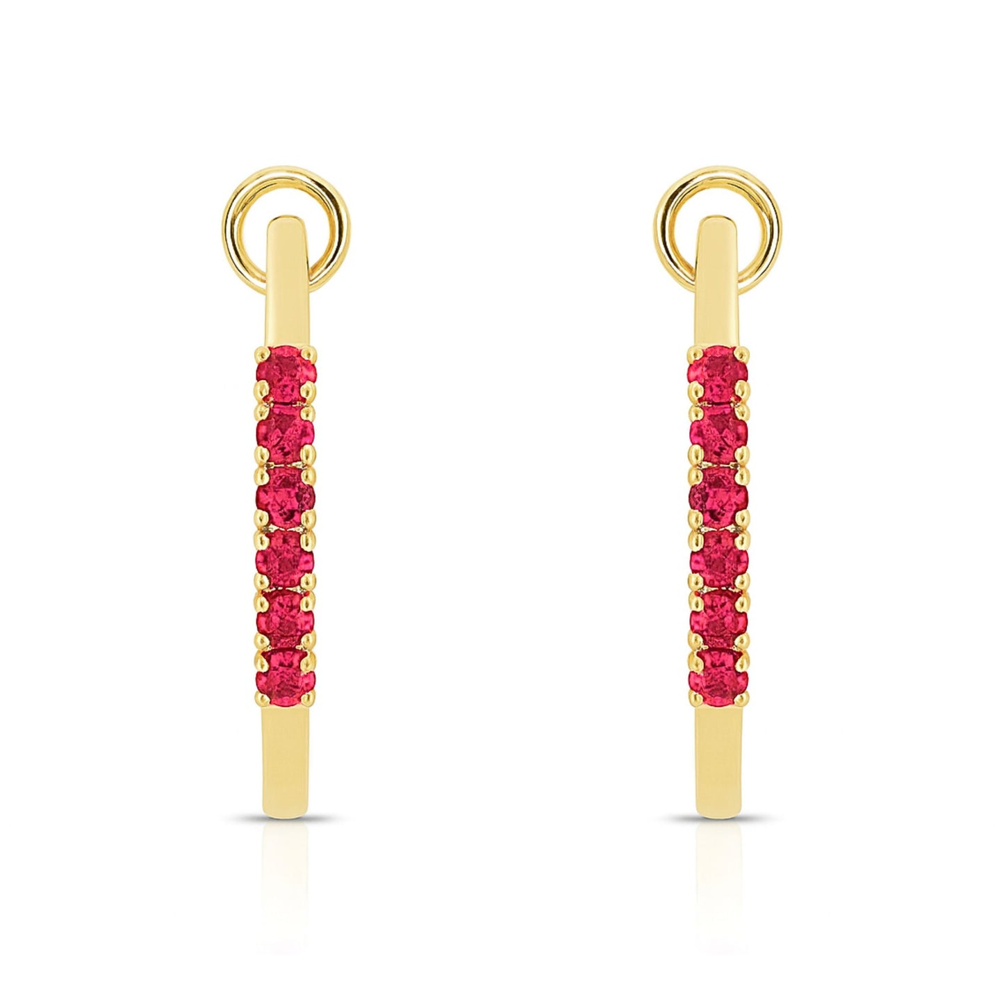 14K 0.32cttw Round Burma Ruby Hoop Earrings