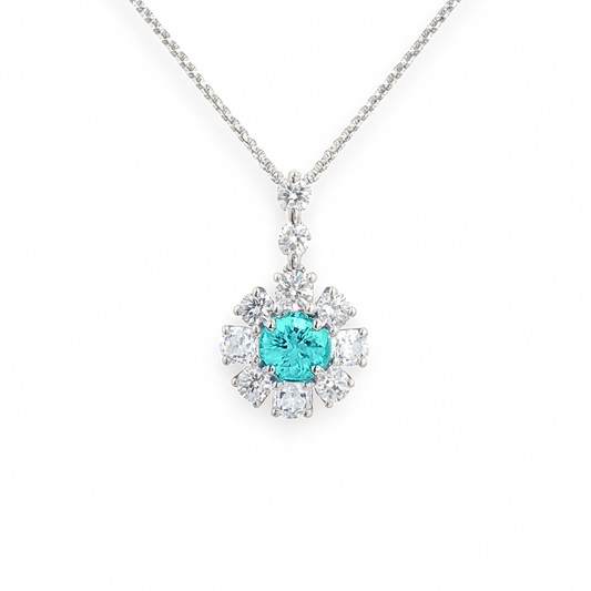 Platinum 0.35ct Round Brazilian Paraiba 0.41cttw White Diamonds Necklace