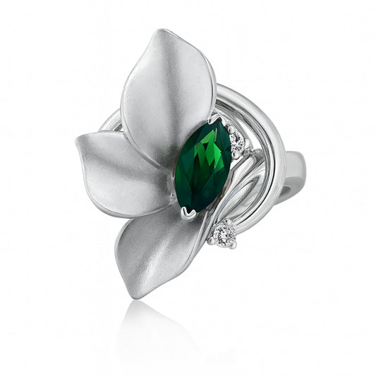 Platinum 0.42ct Marquise Green Tourmaline 0.04cttw White Diamonds Ring