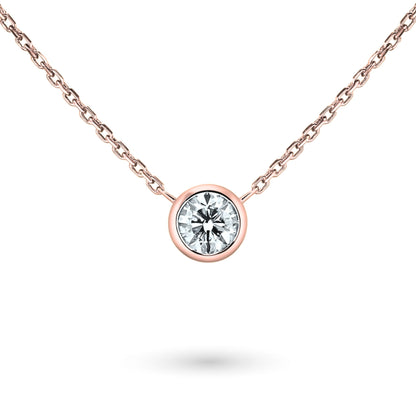 14K Round VS White Diamond Bezel Set Solitaire Necklace
