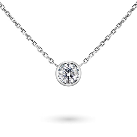 14K Round VS White Diamond Bezel Set Solitaire Necklace