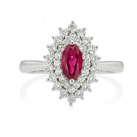 Platinum 0.63ct Marquise Ruby 0.65cttw White Diamonds Designer Ring