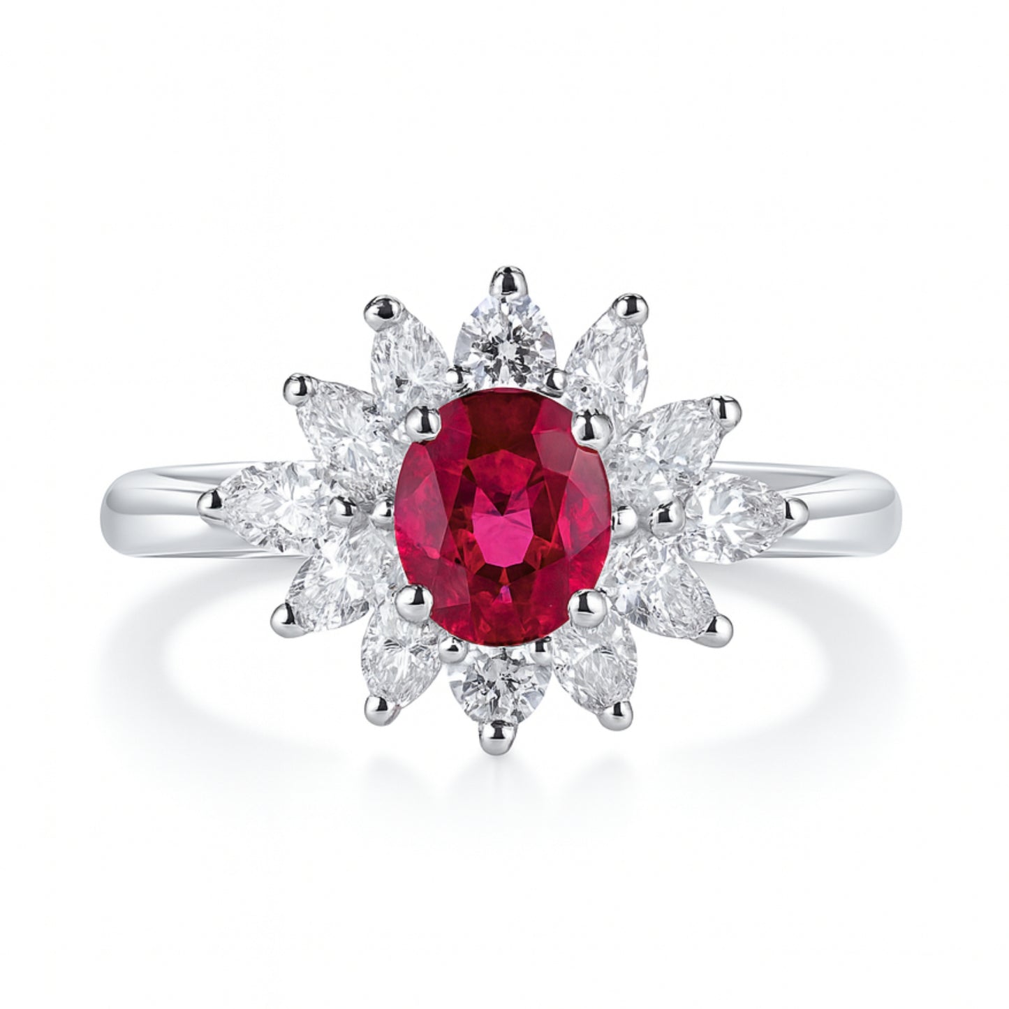 Platinum 0.73ct Oval Ruby 0.82cttw White Diamonds Designer Ring