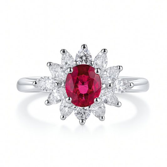 Platinum 0.73ct Oval Ruby 0.82cttw White Diamonds Designer Ring