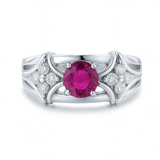 Platinum 0.77ct Oval Ruby 0.33cttw White Diamonds Designer Ring