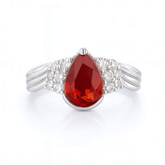 Platinum 0.82ct Pear Shape Fire Opal 0.27cttw White Diamonds Designer Ring