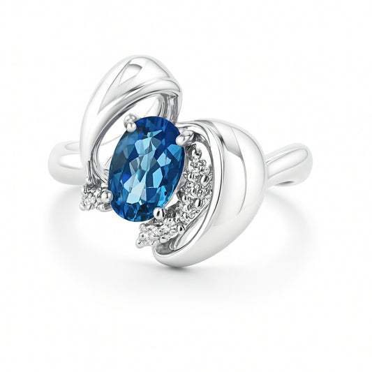 Platinum 0.89ct Oval Santa Maria Aquamarine 0.11cttw White Diamonds Designer Ring