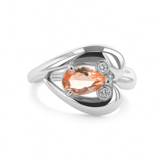 Platinum 0.90ct Pear Shape Imperial Topaz 0.10cttw White Diamonds Designer Ring