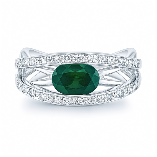 Platinum 0.91ct Oval Tsavorite 0.30cttw White Diamonds Designer Ring