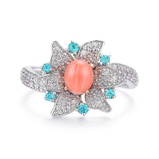 Platinum 1.03ct Oval Conch Pearl 0.12cttw Round Brazilian Paraiba 0.36cttw White Diamonds Designer Ring