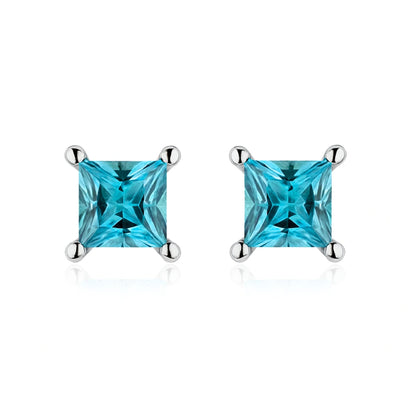 14K 1.07cttw Princess Cut Blue Zircon Stud Earrings