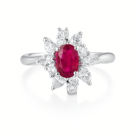 Platinum 1.14ct Oval Burma Ruby 0.95cttw White Diamonds Designer Ring