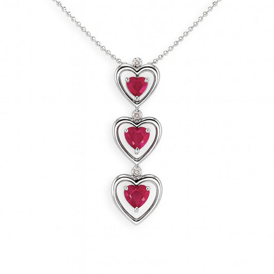 18K 1.25cttw Heart Shape Burma Ruby 0.02cttw White Diamonds Necklace