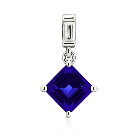 14K 1.20ct Asscher Cut Blue Wing Tanzanite 0.08cttw Baguette VS White Diamond Pendant
