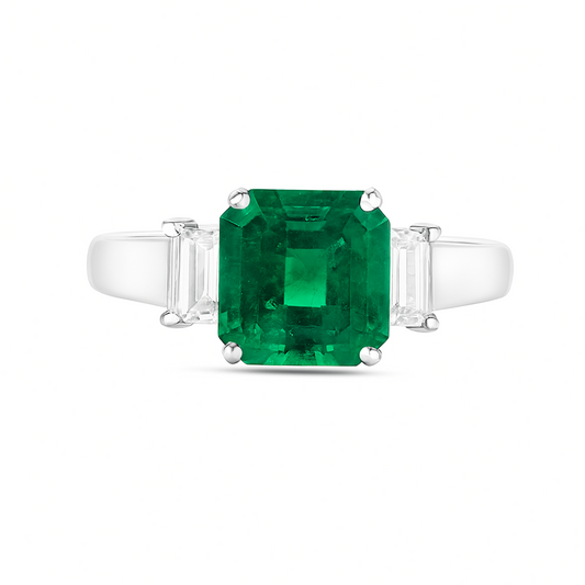 Platinum 1.36ct Asscher Cut Colombian Emerald 0.34cttw White Diamonds Designer Ring