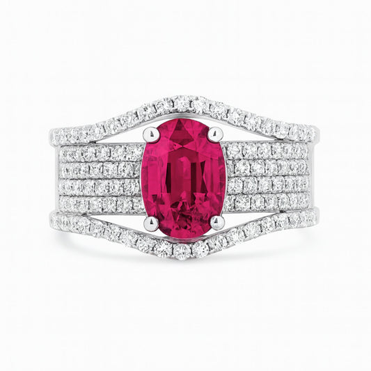 14K 1.38ct Oval Mahenge Pink Spinel 1.36cttw VS White Diamonds Ring