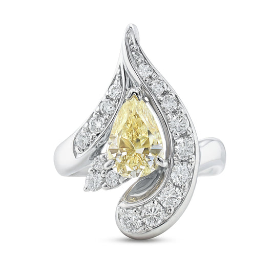 Platinum 1.62ct Pear Shape Yellow Diamond 0.72cttw White Diamonds Ring