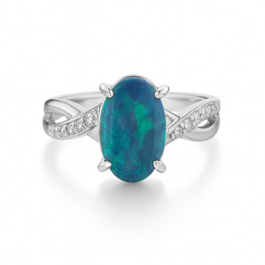 Platinum 1.84ct Oval Black Opal 0.12cttw White Diamonds Designer Ring