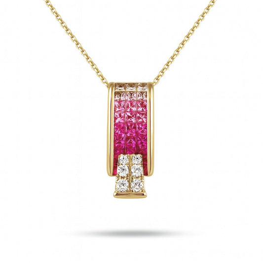 18K 1.84cttw Princess Cut Multi-Color Sapphire 0.26cttw White Diamonds 18" Necklace