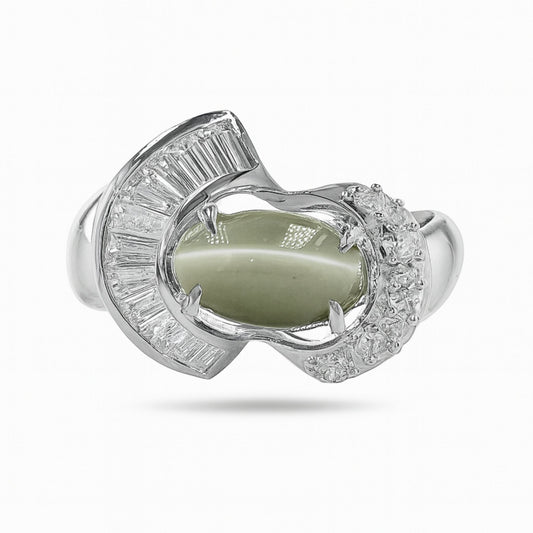 Platinum 1.91ct Oval Cat's Eye Chrysoberyl 0.41cttw White Diamonds Ring