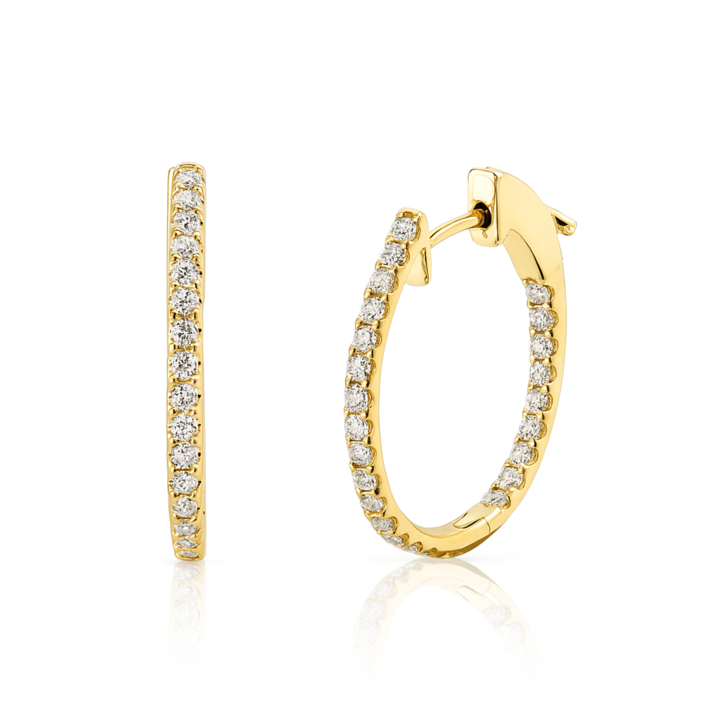 14K 1.05cttw VS White Diamond Inside Out 1" Oval Hoop Earrings